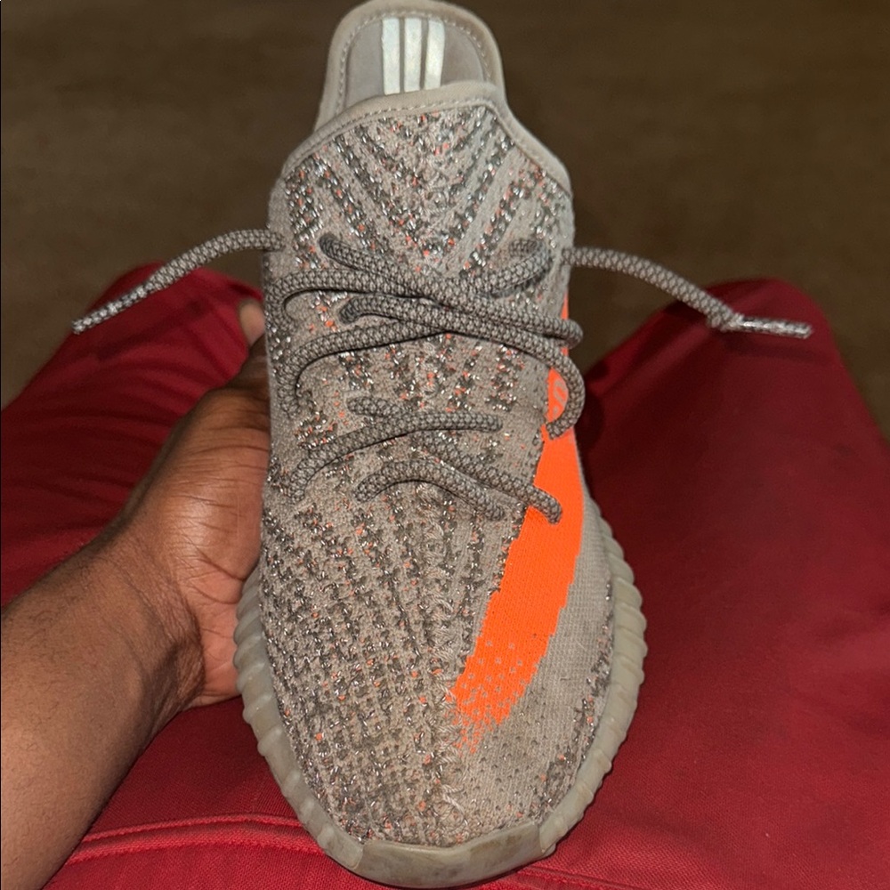 Yeezy Gray and Orange Sneakers with Primeknit Upper